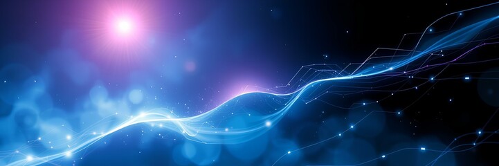 Obraz premium Cosmic Data Stream with Luminous Energy Waves Flowing Through Starry Digital Universe