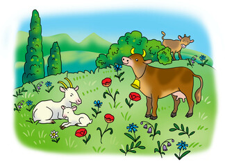 Fototapeta premium landscape with cows