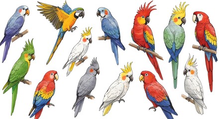 Obraz premium Vibrant Parrot Portraits: A Celebration of Avian Beauty AI Generated