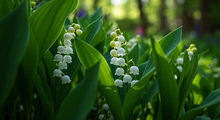 Obraz premium Lily of the Valley Blossoms in Springtime Woodland AI Generated
