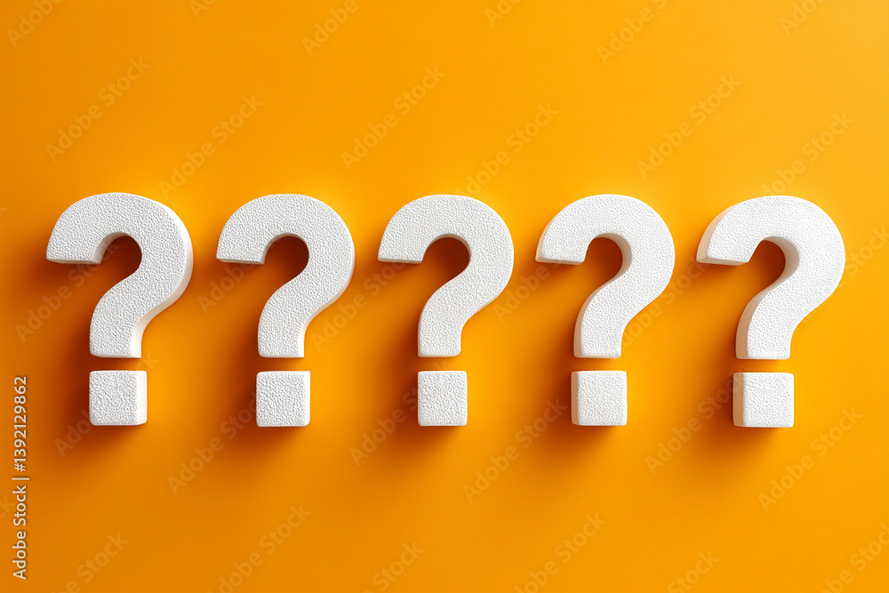 Poster question marks on orange background showing question mark concept and question mark symbol with ques