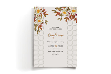 WEDDING INVITATION FRAME WITH FLOWER DECORATIONS AND FRESH LEAVES
