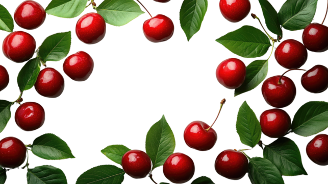 Seamless vector pattern with red ripe cherries and green leaves, a sweet summer fruit illustration