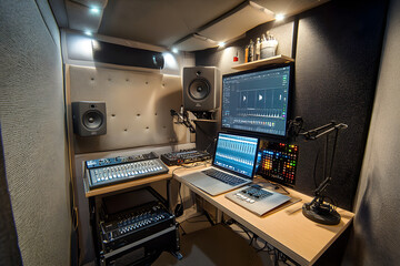 Efficient Compact Mobile Studio Setup in a Limited Space for Creative Work