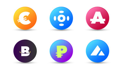set of new crypto badges icons currency logos on white background vector button design of different logos