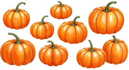 Vibrant Autumn Harvest: A Collection of Hand-Drawn Pumpkins AI Generated