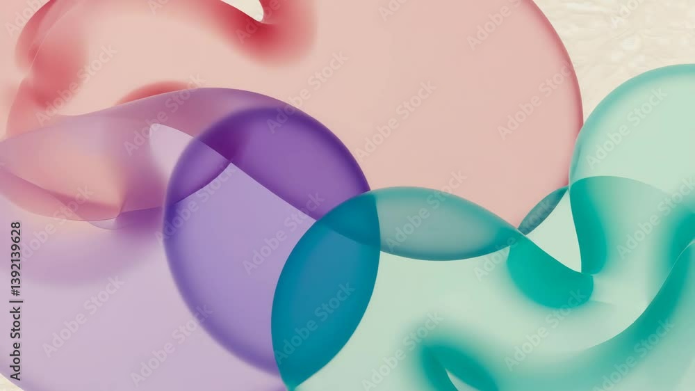 Poster Smooth animation of flowing pastel-colored organic shapes gently morphing and overlapping over a textured background with soft lighting.