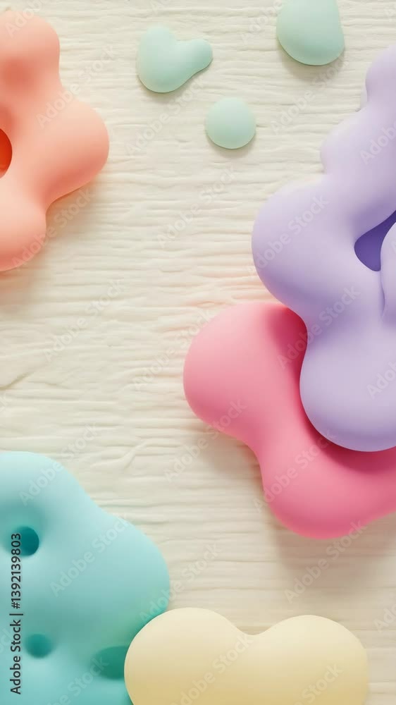 Poster Smooth animation of flowing pastel-colored organic shapes gently morphing and overlapping over a textured background with soft lighting.