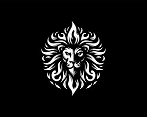 Lion Logo Design Vector Template. Lion Head Logo Icon Vector illustration. Black and white Lion head vector illustration.	