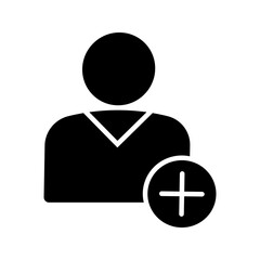 Add user icon set. Person profile avatar with plus, add account symbol. Vector flat illustration