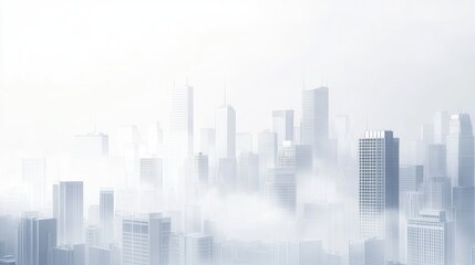 Foggy city skyline view, urban landscape, peaceful scene, possible use for presentations or design