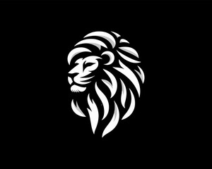 Lion Logo Design Vector Template. Lion Head Logo Icon Vector illustration. Black and white Lion head vector illustration.	