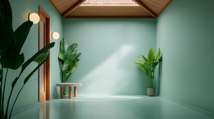 Modern Minimalist Green Kerala House Interior with Sunlight and Plants