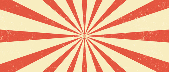 Retro circus-themed background with bold red sunburst rays over a grunge beige texture. A distressed, nostalgic design perfect for posters, flyers, invitations, or vintage-style visual projects