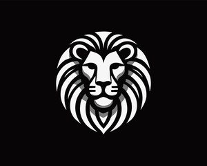 Lion Logo Design Vector Template. Lion Head Logo Icon Vector illustration. Black and white Lion head vector illustration.	