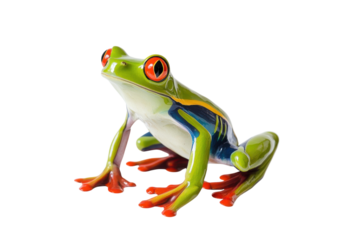 Vibrant Red Eyed Tree Frog on White Background Striking Pose Vivid Colors Close Up Detail isolated on transparent background