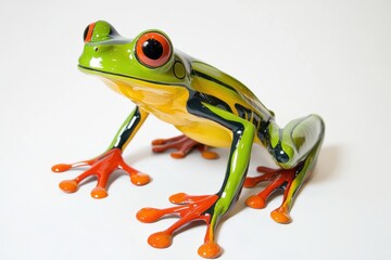 Obraz premium Vibrant Red Eyed Tree Frog Closeup showcasing its striking green yellow and orange hues against a isolated on transparent background