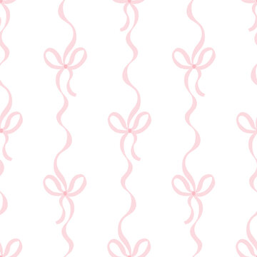 Fototapeta Flirty bows and ribbons are tied into vertical. Vector seamless pattern. Preppy cute cartoon hand-drawn illustration. Ideal textile printing, baby clothes, wallpaper, scrapbooking.