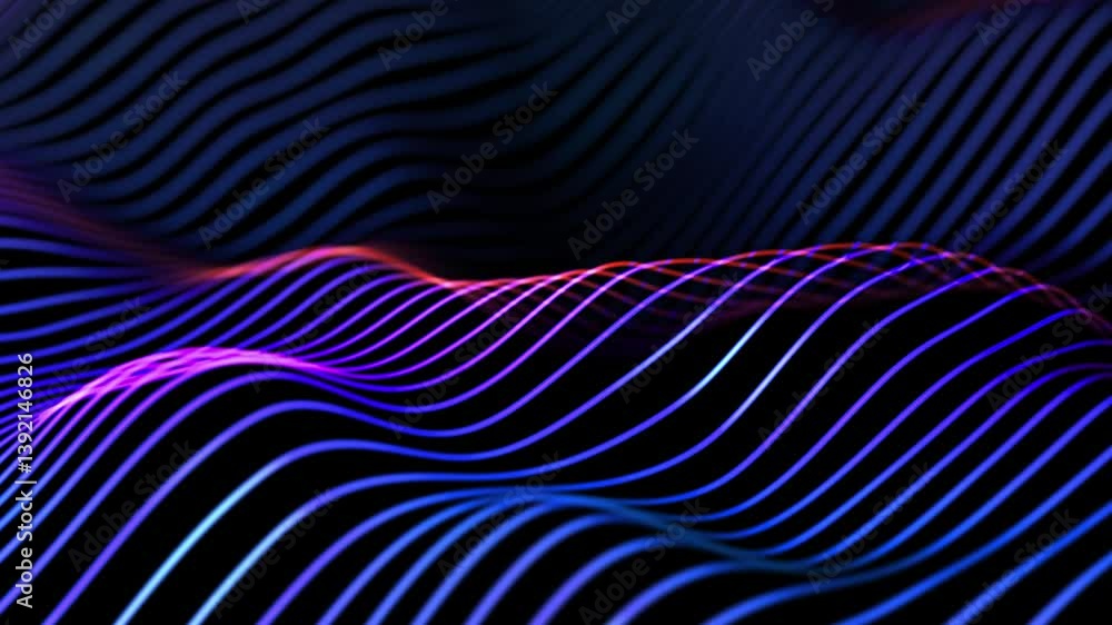 Poster 3d ultraviolet waves of information flowing in virtual space. digital technology concept: artificial
