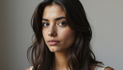 Naklejka premium Close Up Portrait Of A Beautiful Young Woman With Brown Hair