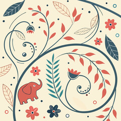 Obraz premium Illustration of an elephant with floral and leaf motifs