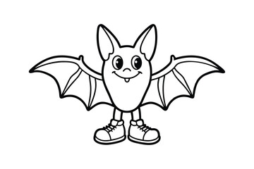 Line art drawing of a bat wearing tiny sneakers.eps