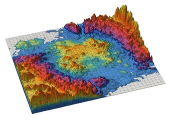 3D Digital Elevation Model DEM Gradient Grid with Slope and Aspect Mapping Isolated Terrain Visualization
