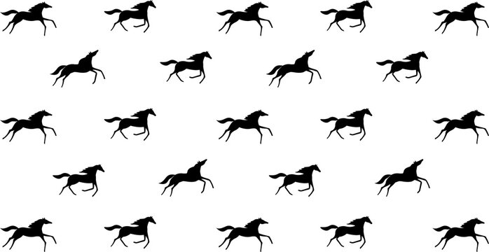 Vector seamless pattern of flat horse silhouette isolated on white background