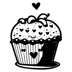 Whimsical cupcake with heart decorations conveys affection through minimalist design