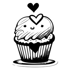 Stylized cupcake illustration with heart accents for sweet creations