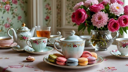 cup of tea and flowers