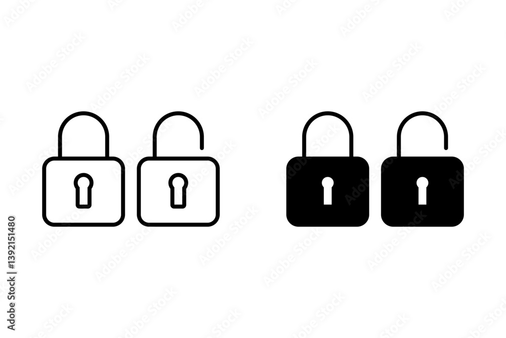 Poster lock icon set. padlock open and closed. locked and unlocked icon. security symbol. vector illustrati