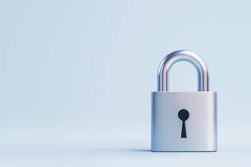 digital lock icon, cyber security symbol, holographic effect, metallic and silver, isolated on white background 