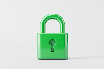 digital lock icon, cyber security symbol, holographic effect, metallic and green, isolated on white background	
