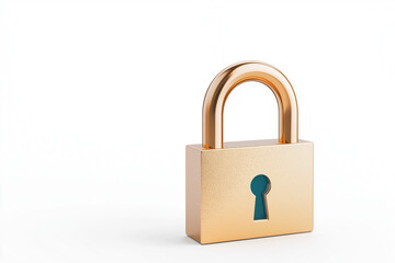 digital lock icon, cyber security symbol, holographic effect, metallic and gold, isolated on white background	
