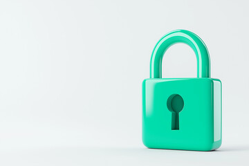 digital lock icon, cyber security symbol, holographic effect, metallic and green, isolated on white background	
