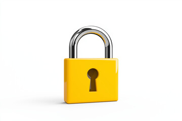 digital lock icon, cyber security symbol, holographic effect, metallic and yellow, isolated on white background	
