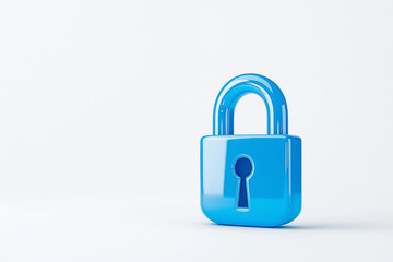 digital lock icon, cyber security symbol, holographic effect, metallic and blue, isolated on white background	