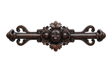Elegant dark brown ornate decorative accent piece detailed carving isolated on white background isolated on transparent background