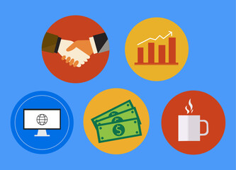 these icons convey themes of business, finance, collaboration, and a blend of professional and casual environments.