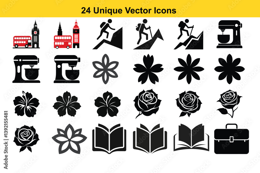 Poster this vector set features travel icons, a collection of symbols and illustrations perfect for web des