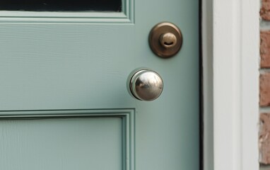 Teal Door with Silver Doorknob and Brass Deadbolt