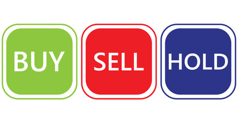  Buy Sell Hold stock market ot cryptocurrency trading button icon set