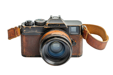 Vintage Film Camera A Weathered Beauty Leather Strap Isolated on White Background isolated on transparent background