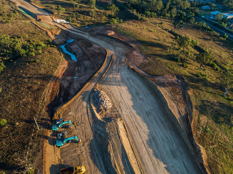 Machinery on worksite ready to continue construction on bypass road
