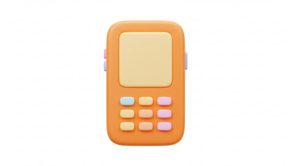 Obraz premium A cheerful pastel orange mobile device with a playful keypad, representing simple and joyful digital interaction against a clean white background.