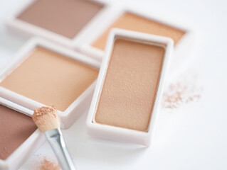 Neutral Tone Powder Makeup Palettes with Brush, Close-up