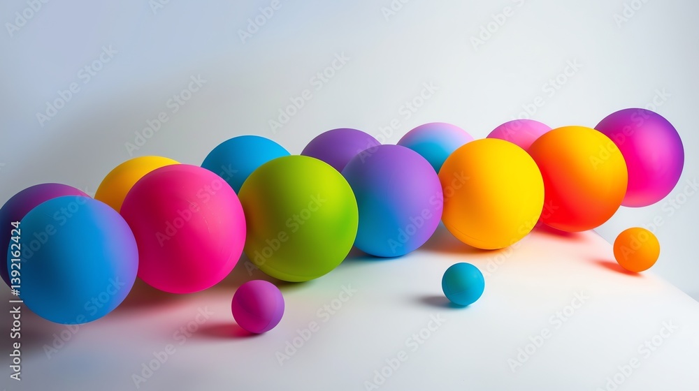 Poster 3d rendering of a colorful set of spheres of various sizes.