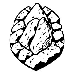 Monochrome Rock Formation Design in an Oval Frame with Jagged Stone Edges