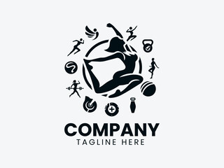 Dynamic Woman Silhouette Dancing Fitness Movement Vector Logo Design, Fitness Woman Dancing Silhouette Logo
